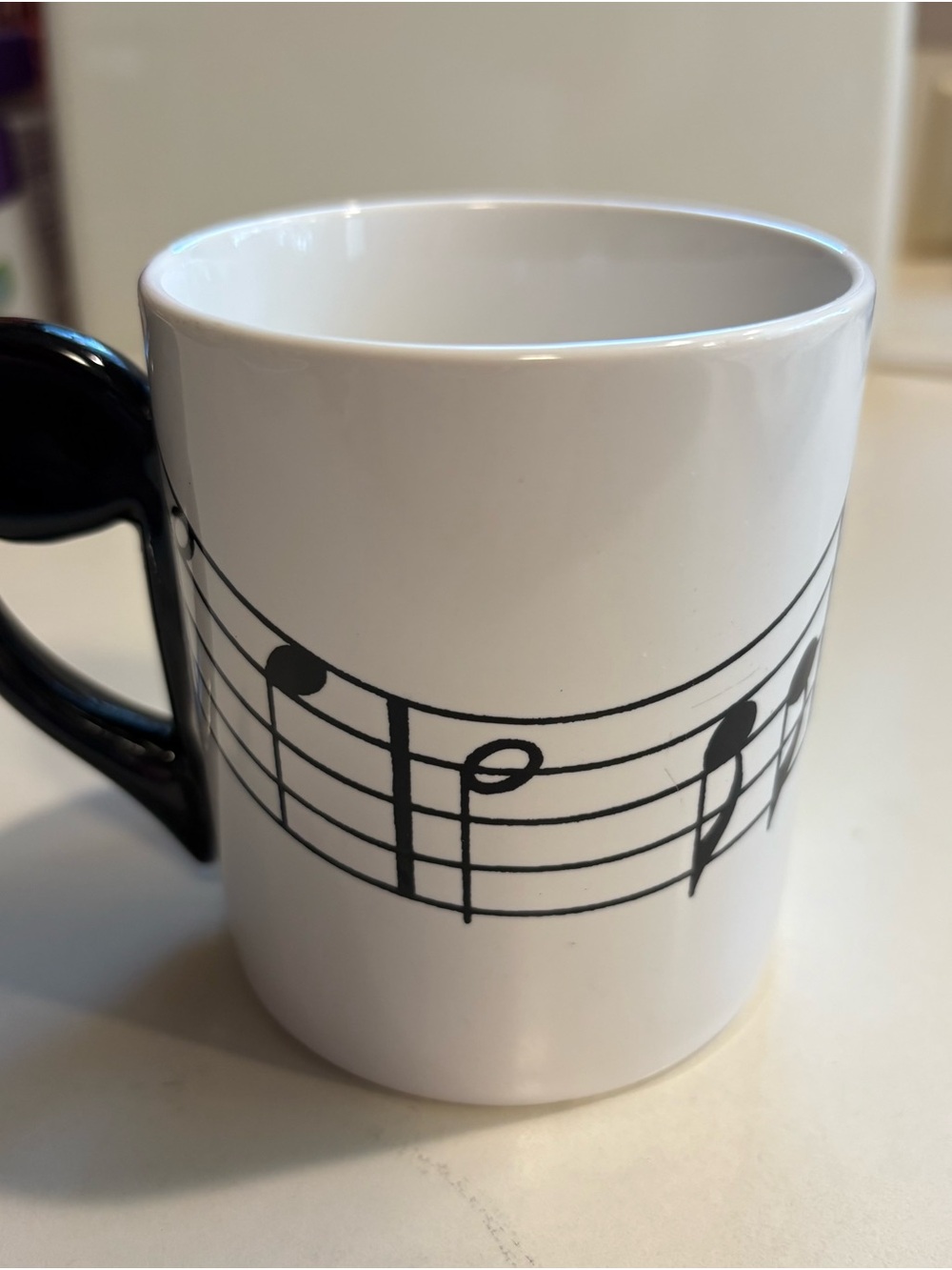 White Ceramic Music Note Mug with Black Handle Vintage - Picture 3 of 3